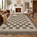 Garvee Easy Jute 9x12 Large Area Rug for Living Room Scalloped Checkered Taupe Indoor Outdoor Rugs Non Slip Low Pile Patio Outdoor Rugs Washable Carpet for Porch Bedroom Living Room Backyard, 9'x12'