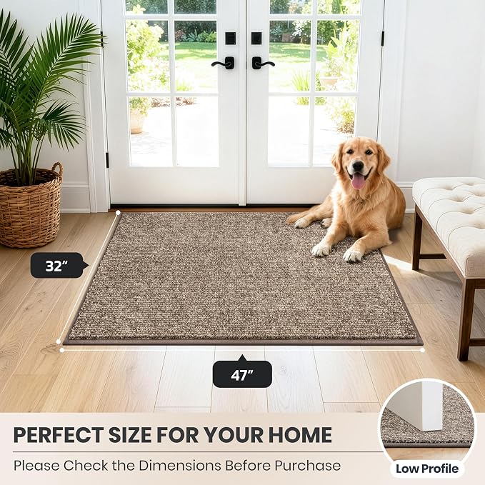 PURRUGS Dirt Trapping Door Mat 32" x 47", Non-Slip Machine Washable Entry Rug, Entrance Mat, Indoor Front Door Mat, Super Absorbent Entryway Rug for Muddy Shoes & Paws, Heathered Beige
