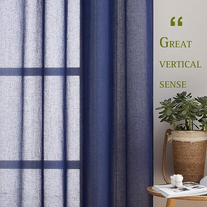 NICETOWN Dark Blue Flax Sheer Linen Curtains - Image 5