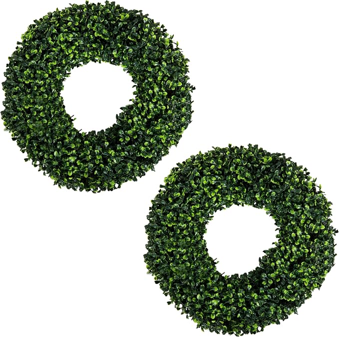 Pure Garden 16.5-Inch Boxwood Wreath Set of 2 - Round UV Resistant Artificial Spring, Winter, Fall, or Summer Wreath - Indoor/Outdoor Summer Wreaths for Front Door