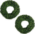 Pure Garden 16.5-Inch Boxwood Wreath Set of 2 - Round UV Resistant Artificial Spring, Winter, Fall, or Summer Wreath - Indoor/Outdoor Summer Wreaths for Front Door
