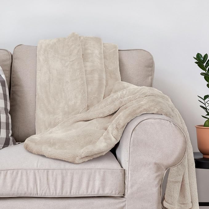 DEZ FURNISHINGS Ultra Soft Plush Fleece Throw Blanket, Double Sided Cozy Thick Warm Blanket for Sofa & Bed, King (108" x 90"), Beige