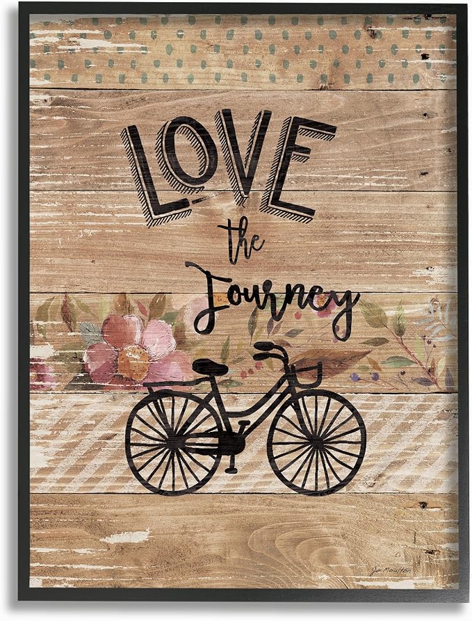 Stupell Industries 'Enjoy the Journey Bicycle and Flowers', Framed Giclee Art, Black, 16 x 20 Inches, Easy to Hang and Sturdy, Made in USA, by Jo Moulton