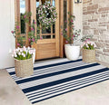 BUAGETUP Blue and White Outdoor Rug 3'x 5' Cotton Woven Washable Rug Striped Front Porch Rug Indoor/Outdoor Area Rug Floor Mat for Farmhouse/Layered Door Mats/Living Room