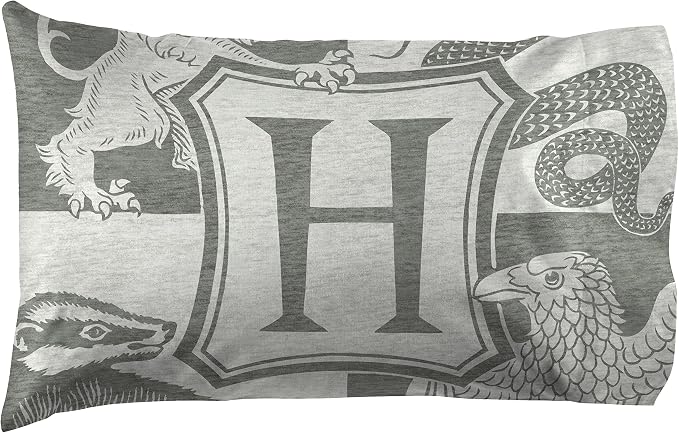 Jay Franco Kids Sheet Set with Fitted, Flat Sheets & Pillow Cover - Ultra-Soft Bedding with Pillowcase for Room Decor, Gray - Harry Potter, 4 Piece Full