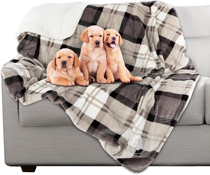 Pet Blanket - Reversible Waterproof Plaid Throw Protects Couch, Car, and Bed from Spills, Stains, or Fur - Dog and Cat Blankets by Petmaker (Gray)