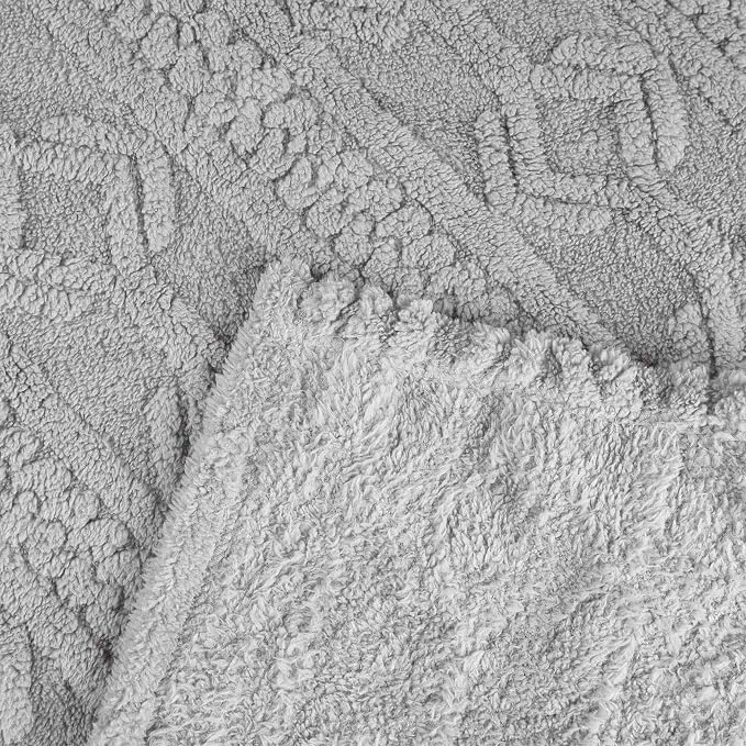 SUPERIOR Fleece Boho Jacquard Blanket, Decorative Blankets for Bedroom, Sofa, Fuzzy, Plush, Fluffy, Soft, Cute Room Decor, Beautiful Cover, Comfort Essentials, Arctic Collection, Throw, Platinum