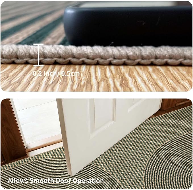 Non-Slip Jute Rug for Entryway: 3x5 Outdoor Mat - Green Curve Pattern | Safe Walking for Family All Day and Help with Cutting Slip Falls by 70%