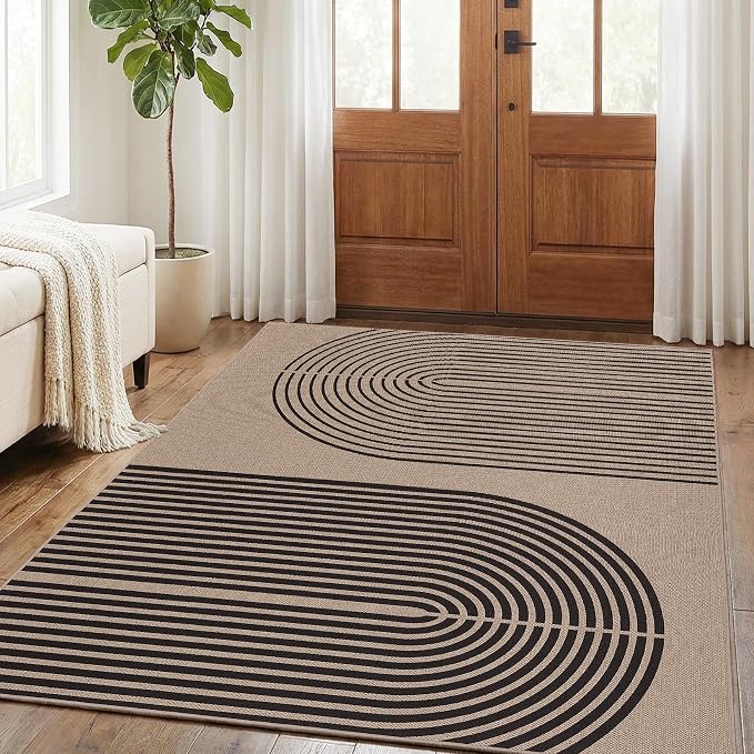 GarveeHome Modern Rainbow Easy Jute 4x6 Area Rug, Indoor/Outdoor Reversible Low Pile, Non-Slip & Washable Carpet for Living Room, Bedroom, Kitchen, Sunroom