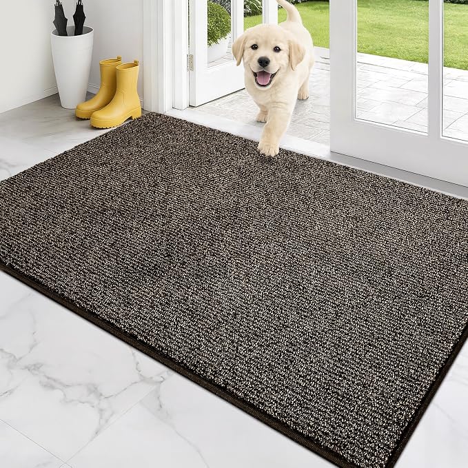 PURRUGS Dirt Trapping Door Mat 34" x 59", Non-Slip Machine Washable Entry Rug, Entrance Mat, Indoor Front Door Mat, Super Absorbent Entryway Rug for Muddy Shoes & Paws, Heathered Brown