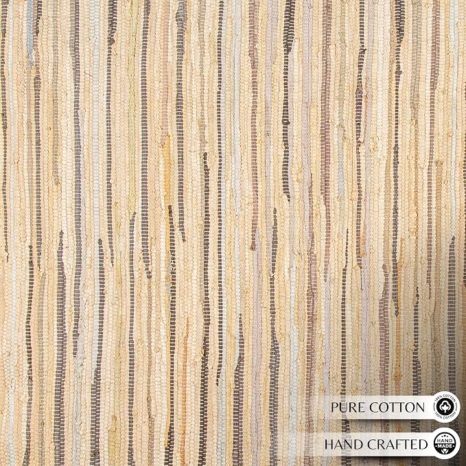 Ramanta Home 100% Cotton Hand Woven Tonal Chindi Rag Rug 3'x5' - Beige, Recycled Reversible Rug, Boho Rustic Farmhouse Rugs for Living Room, Dinning Room, Kitchen Floor Mats - 36"x60"
