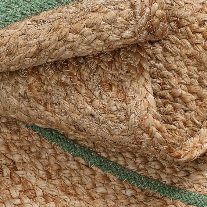 Boho Braided 1.5x3 Area Rug - Jute Natural Fiber Half Round Rug for Living Room Entryway, Farmhouse, Home, Indoor Rugs Jute Door mat for Bathroom, Kitchen (Green Natural, 1.5 X 3 ft)