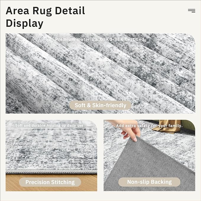 Runner Rug 2x7 Washable Non-Slip Hallway Runner Rugs for Kitchen Bathroom Laundry Room Grey Vintage Floor Carpet Runners for Hallways Entryway