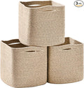 ICERZCZ 11 Inch Cube Storage Bins, Storage Cube Organizer Bins, Woven Cotton Rope Baskets for Storage, Storage Basket for Organizing Shelves, Square Baskets for Toys Nursery, Brown (Pack of 3)