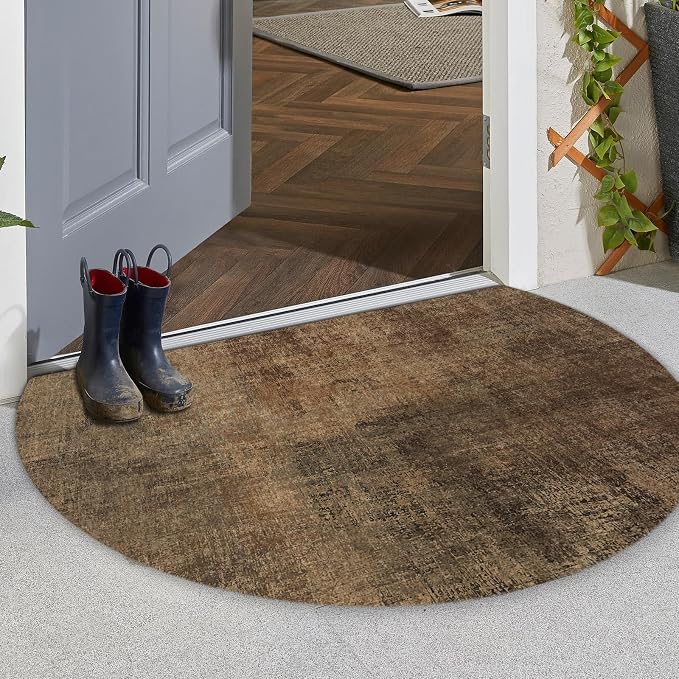 TOMWISH Door Mat Outdoor Entrance Brown Doormat-Semicircular Durable Front Door Mat for Outside Inside Entryway Keeps Your Floors Clean Decorative Design Indoor Rug for Kitchen Living Room 18" X 30"