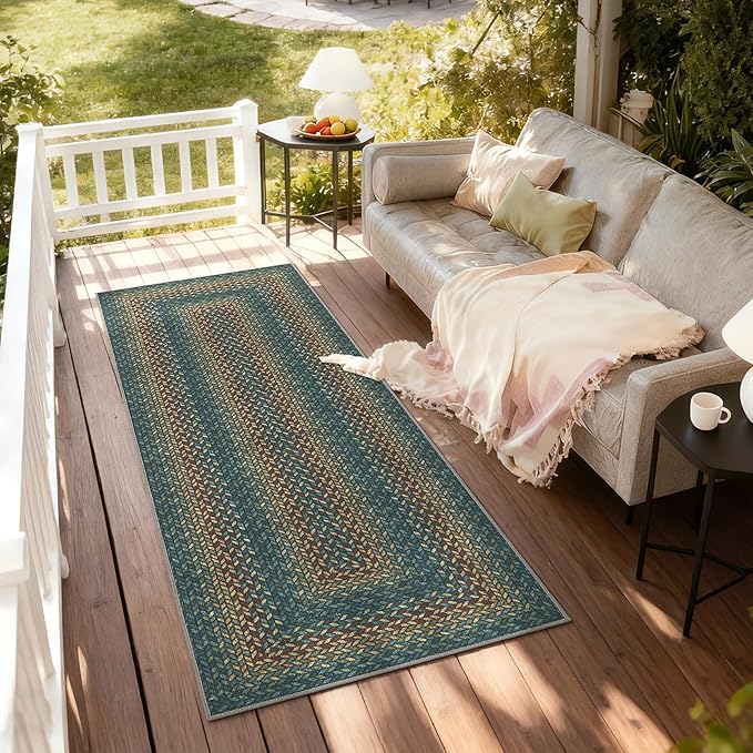 GarveeHome Indoor Easy Jute Runner Rug 2x6 Washable Kitchen Runner Rugs | Low Pile Non Slip Throw Runners Carpet Stain Resistant Long Hallway Mat Living Room Bedroom Bedside Area Rugs, Navy