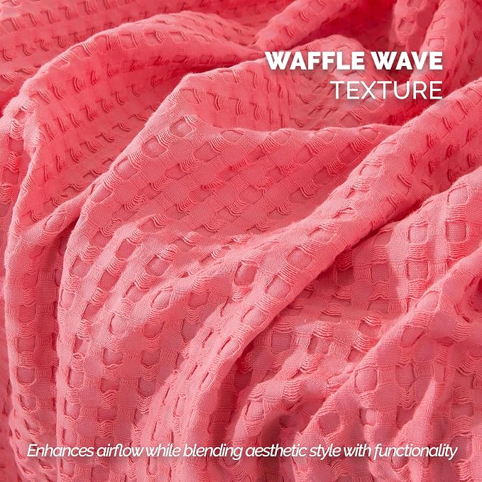 Elegant Comfort Premium 100% Cotton Waffle Blanket - Lightweight Breathable Waffle Weave Bed Blanket - Soft and Warm All Season Blanket for Couch, Sofa and Bed, Full Size 88x88 Inches, Coral