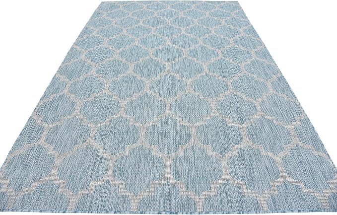 Unique Loom Outdoor Trellis Collection Area Rug (6' 1" x 9' Rectangle, Aquamarine/ Gray)