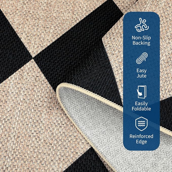 COZYLOOM Washable Area Rugs 5x7 Geometric Rug Modern Diamond Print Area Rug for Bedroom Non Slip Non Shedding Floor Cover Stain Resistant Contemporary Carpet for Living Room, Dining Room, Black