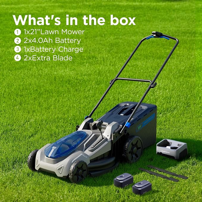 21" Cordless Lawn Mower, 40V Lightweight Push Mower with 2×4.0Ah Battery & Charger, Lawn Care, Backyard Maintenance