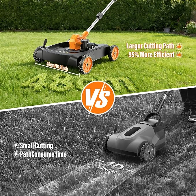 18.9" Cordless Lawn Mower, String Trimmer & Wheeled Edger 3-in-1 Combo, Brushless 2 * 4.0Ah Batteries, 3 Blades, Adjustable Height & Angle Electric Weed Eater and Lawnmower