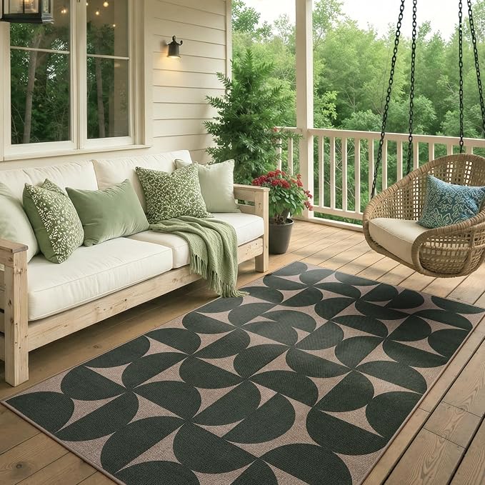 Lahome Green Easy Jute Front Porch Rug, 3x5 Semi Circle Outdoor Rug | Non Slip Non Shedding Floor Carpet for Indoor Entrance Patio Front Door