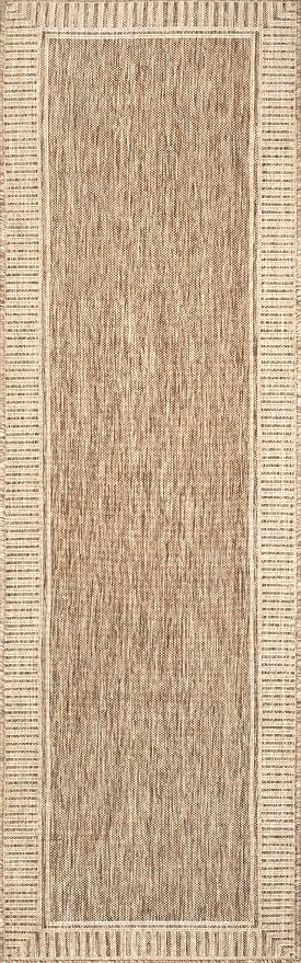 Nuloom Asha Light Brown/Ivory, 2' x 10', Casual, Striped Border, Soft and Cozy, High Traffic, Easy Clean, Durable Runner for Indoor/Outdoor Patio, Deck, Porch, Garden, Courtyard