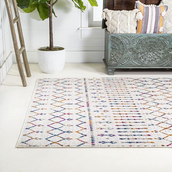 JONATHAN Y Boho Vintage Diamond Cream/Multi Indoor Area Rug 3X5 ft, Moroccan Hype for Living Room, Bedroom, Kitchen, Office, Easy-Cleaning, High Traffic, Pet-Friendly, Non-Shedding (MOH101H-3)
