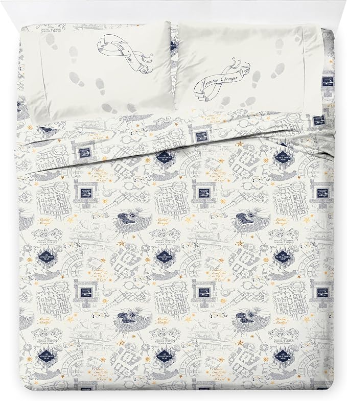 Harry Potter Queen Comforter Set 7 Piece Soft Fantasy Bedding, Beige | Hogwarts, Bed in a Bag, Comforter Sheets Shams Pillowcases, Official Product, Soft Microfiber, Machine Washable, Gift