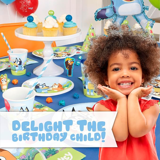 Bluey Birthday Decorations and Party Supplies with Balloons and Tablecloth | Officially Licensed Bluey Party Decorations - Banner, Tablecloth, Foil and Latex Balloons, Plates and Napkins for 16
