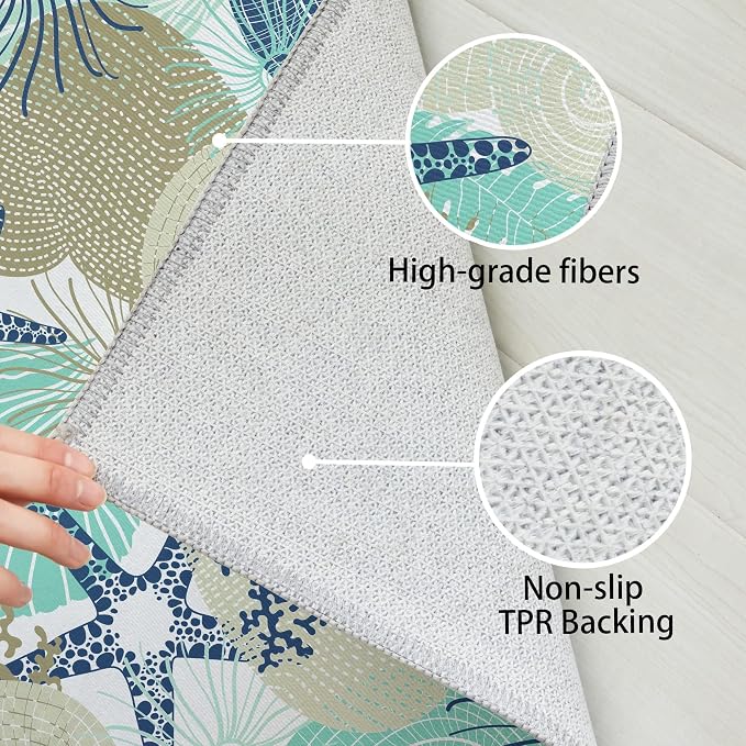 Tritard Coastal Runner Rug 2x6 Nautical Kitchen Hallway Rugs Beach Themed Non-Slip Indoor Floor Mat Machine Washable Rugs Carpet for Bathroom Living Room Bedroom Laundry Room Entryway, Navy