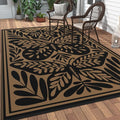 GENIMO Outdoor Rug, Waterproof Plastic Rugs for Patio, 5'x8' Black | Outside Larger Leaf Carpet Mat for Porch Decor, Deck, Balcony, Camping, RV, Backyard, Picnic, Beach, Reversible, Foldable