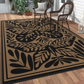 GENIMO Outdoor Rug, Waterproof Plastic Rugs for Patio, 6'x9' Black | Outside Larger Leaf Carpet Mat for Porch Decor, Deck, Balcony, Camping, RV, Backyard, Picnic, Beach, Reversible, Foldable