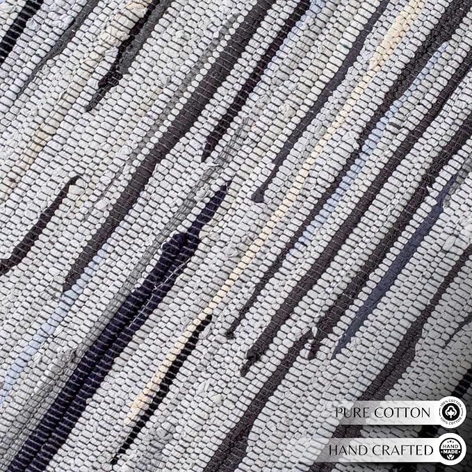 Ramanta Home 100% Cotton Chindi Rag Rug 2'x3' - Charcoal, Recycled Reversible Rug, Boho Rustic Farmhouse Rugs for Living Room, Kitchen, Entryway, Bedroom Floor Mats - 24"x36"