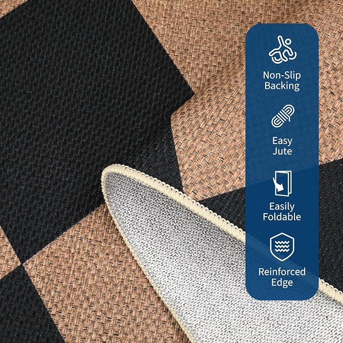 COZYLOOM 2x8 Geometric Area Rug Washable Runner Rug for Hallway Non Slip Non Shedding Modern Diamond Print Carpet Stain Resistant Foldable Modern Ultra Soft Door Mats for Kitchen, Brown