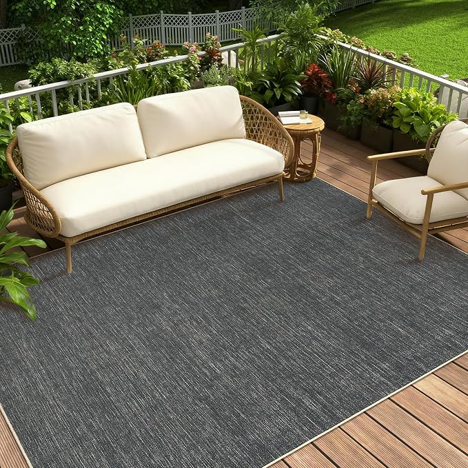 GarveeHome 5x7 Washable Rug for Bedroom Solid Easy Jute Living Room Rugs | Non Slip Modern Neutral Bordered Stain Resistant Indoor Throw Carpet for Nursery Kitchen Dining Room Entryway, Grey