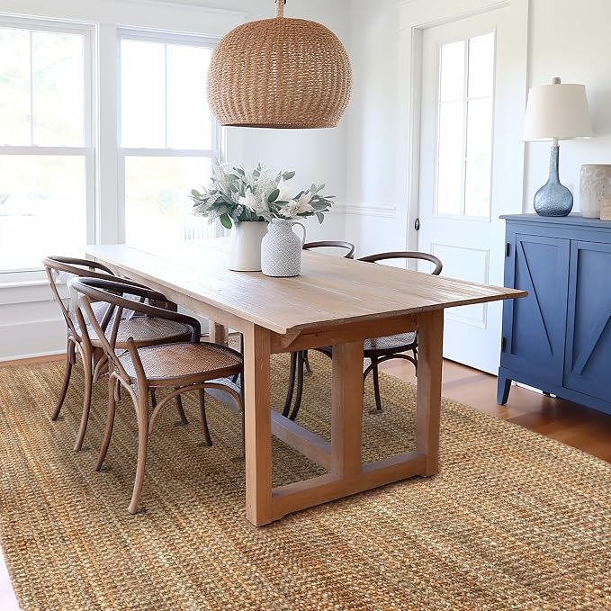 IRONGATE Jute Handspun Area Rug - Premium Jute Handwoven Reversible Chunky Textured Tan Beige Neutral Throw Accent Rug Carpet - Rustic Farmhouse Living Room Bedroom Den Study Décor -7'6"x9'6" Natural