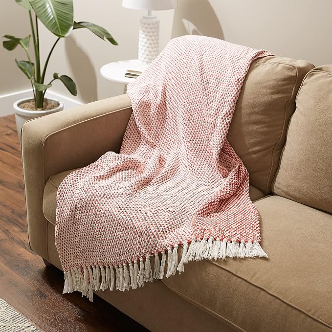 DII Woven Throw Collection 100% Cotton, Basketweave, 50x60, Spice (Pack of 2)