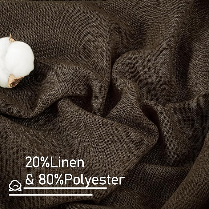 LAMIT Dark Brown Sheer Linen Curtains, 102 inch Light Filtering Semi Sheer Panels Back Tab and Rod Pocket Farmhouse Drapes for Bedroom/Living Room, 2 Panels, 52 x 102 Inch