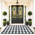 Black and White Buffalo Plaid Rug 4'x6', Machine Washable Layering Mat for Front Door, Entryway, Kitchen, Indoor Outdoor Low Profile Cotton Woven Check Rug