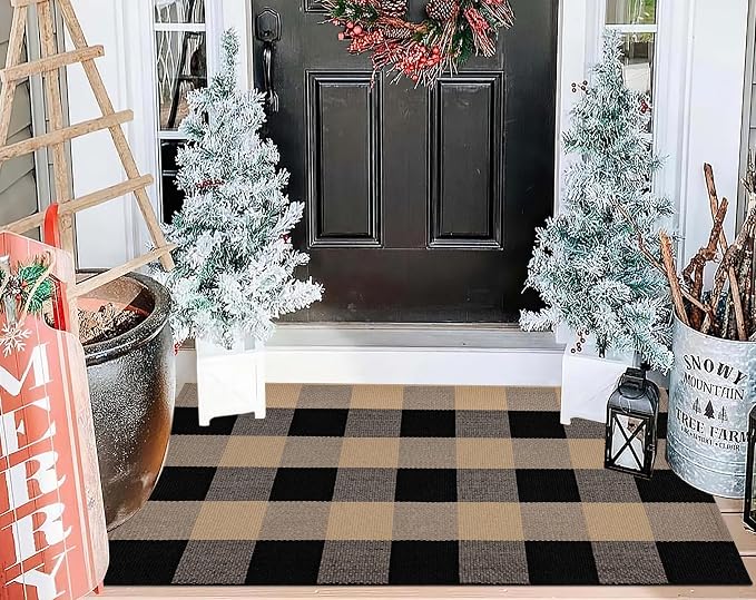 Spring Layered Doormat 24''X35''Buffalo Checkered Outdoor Rug Cotton Woven Washable Farmhouse Entryway Rug for Welcome Mat Front Porch Bedroom Living Room
