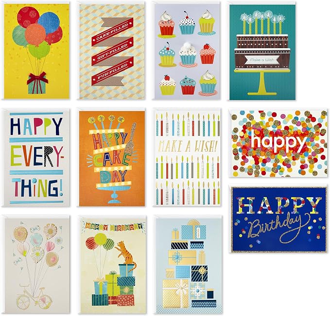 Hallmark Handmade All Occasion Boxed Greeting Card Assortment, Pink Floral (Pack of 20) & Handmade Birthday Cards Assortment, Happy Cake Day (12 Cards with Envelopes)