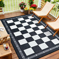 Vasofe 5x7 Jute Checkered Rugs, Washable Outdoor Patio Rug for Living Room | Indoor Carpet, Non-Slip Farmhouse Geometric Non Slip Area Rug for Backyard Dining Room Bedroom Balcony, Black and White