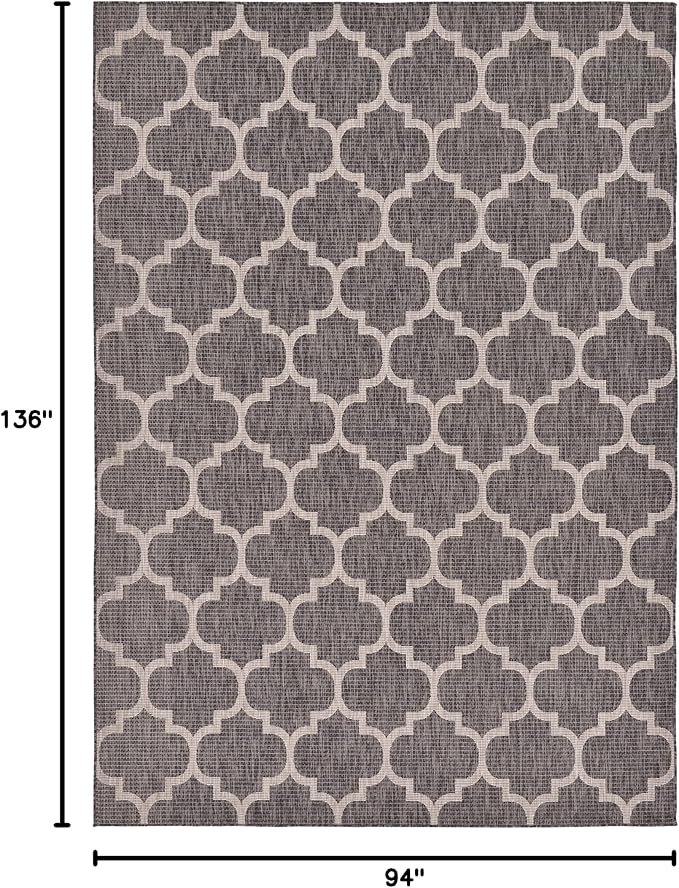 Unique Loom Outdoor Trellis Collection Area Rug (7' 10" x 11' 4" Rectangle, Black/ Ivory)