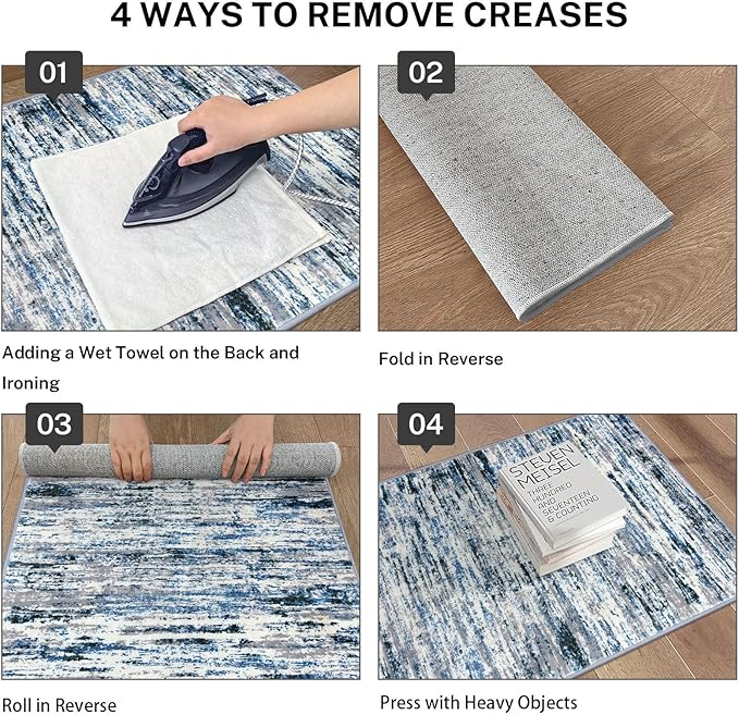 Lansny Modern Abstract Small Area Rug Indoor 3x5 Washable Rug Non-Slip Soft Entryway Rug Grey Blue White Kitchen Mats Thin Print Faux Wool Floor Carpet Throw Rugs for Entrance Bedroom Home Decor