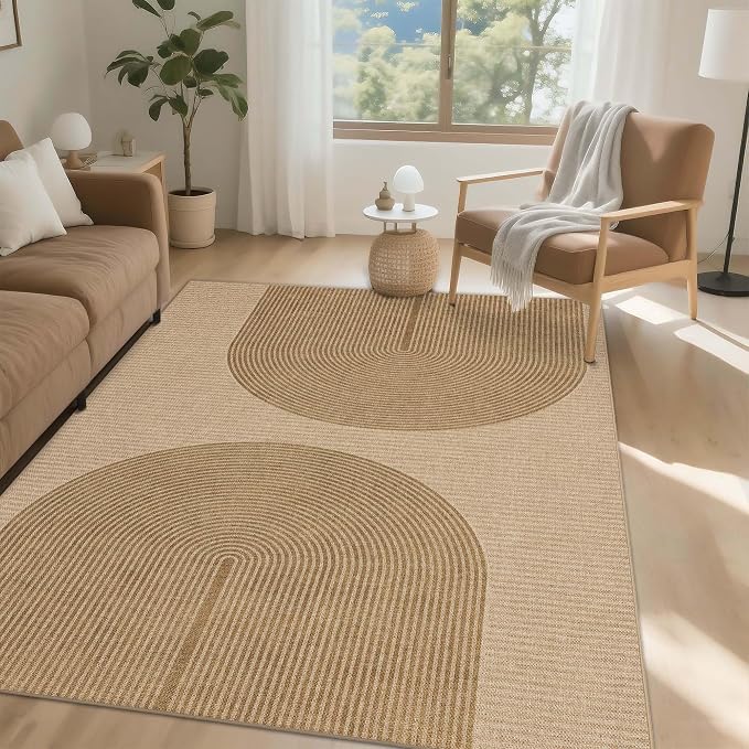 Easy Jute Rug for Pet Homes: 5x7 Outdoor Rug - Geometric Arch Pattern | Washable Design Cuts Your Cleaning Time by 75% and Maintain Shape and Texture after 50 Washes