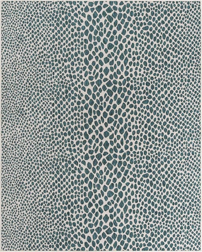 Unique Loom Outdoor Collection Area Rug - Cape Town (7' 10' x 10' Rectangle, Teal/ Ivory)