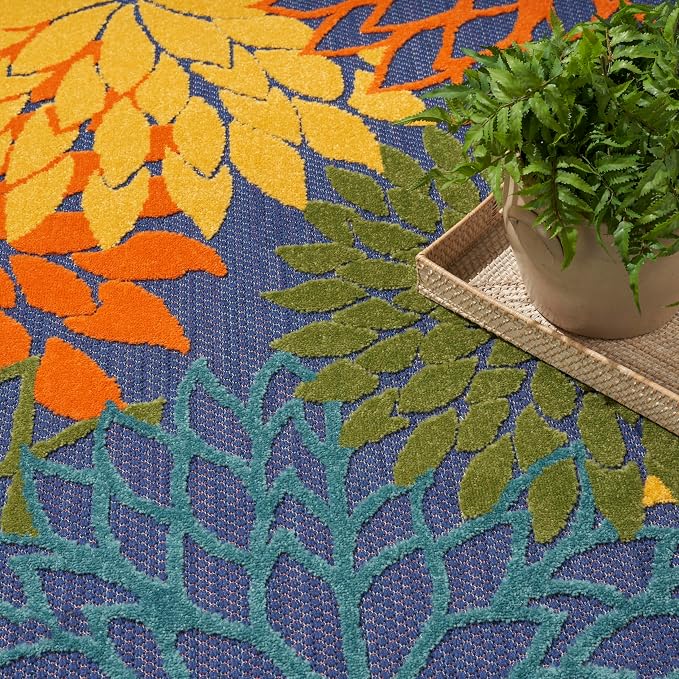 Nourison Home Aloha Navy Multicolor 9' x 12' Area Rug - Easy Clean, Non Shedding, Bed Room, Living Room, Dining Room, Kitchen (9' x 12')