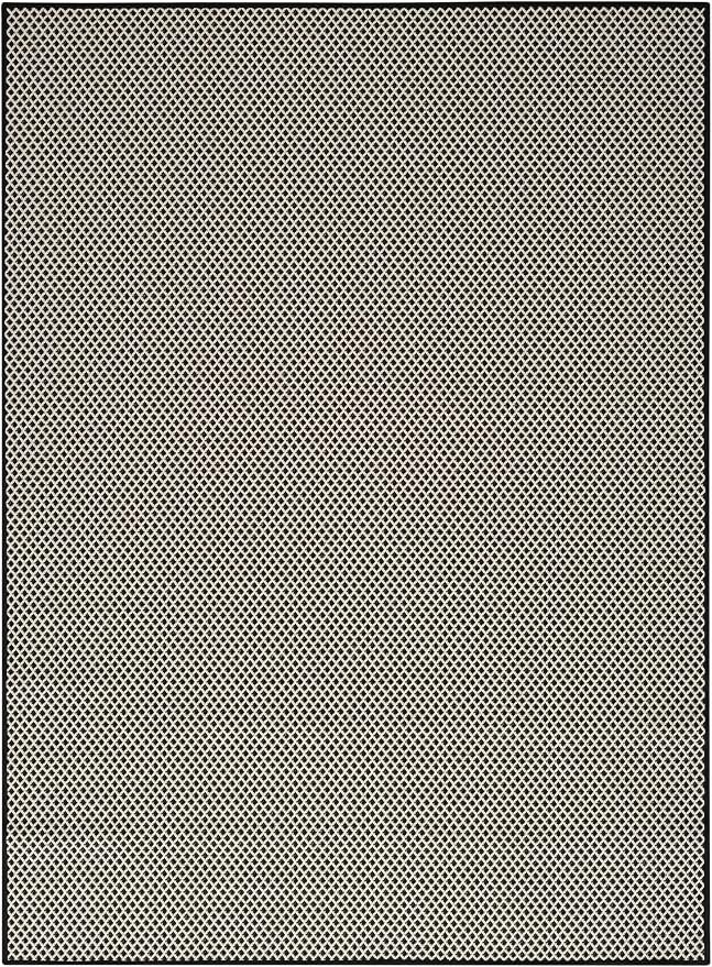 Nourison Home Courtyard Black White 6' x 9' Area Rug - Easy Clean, Non Shedding, Bed Room, Living Room, Dining Room, Kitchen (6' x 9')