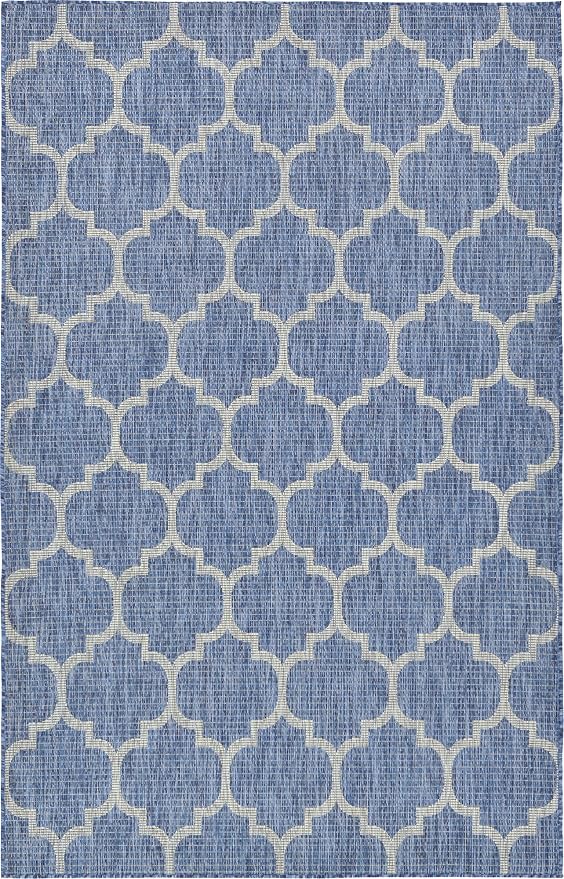 Unique Loom Outdoor Trellis Collection Area Rug (5' 3" x 8' Rectangle, Navy Blue/ Ivory)